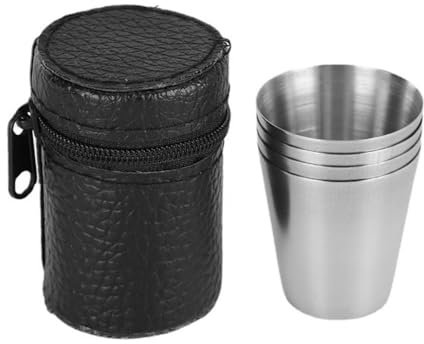 MiOYOOW 30ML Stainless Steel Shot Glasses, Shatterproof Shot Glass Thicken Shot Cups with Leather Case for Outdoor Picnics Travel Hiking