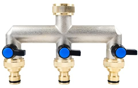 Grifo Válvula de Tres Vías, Grifo Jardin de Salidas de 3/4, Entrada Hembra de 3/4, Adaptador Manguera Grifo, Latón Grifo Lavadora, para Regular y Detener el Flujo de Agua