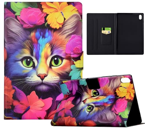 TEDTIKJT Tablet Custodia per iPad mini 6 Pelle PU Folio Cover con Supporto Auto Svegliati/Sonno Bellissimi Motivi Dipinti Tablet Custodia per iPad mini 6 Tablet Cover,Rose e Gatti