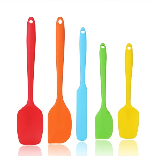 5 Pieces Silicone Spatulas Spoon Set, High Heat Resistant Silicone Spoon Non-Stick Silicone Scraper Kitchen Spatula Silicone with Stainless Steel Core for Baking, Cooking and Mixing
