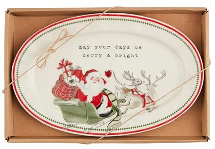 Mud Pie Merry Bright Sentiment Plate PLATTERS & Trays, 6 1/2 x 10, WHITE