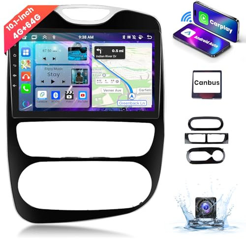【4G+64G 8-Core】 Podofo 10'' Radio de Coche Bluetooth para Renault Clio 4 2012-2018 Carplay Android Auto Inalámbrico,Radio 2 DIN con GPS Navi HiFi/RDS/FM DSP+AHD Back-up Camera