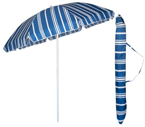 VIRSUS Ombrellone da Spiaggia 987, Diametro 240 cm, Tessuto Poliestere 440gr, Asta metallo da 32mm, 8 Stecche in Fibra Vetro, Snodo Regolabile, Ombrello da Mare con Sacca (Fantasia Blu e Bianco)