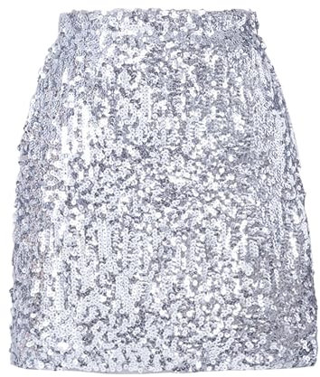 Pailettenrock Für Damen Pailletten Rock Glitzer Rock Silber Party Rock Outfit Wickelrock Röcke Karneval Kostüm Tanz (DE/NL/SE/PL, Alphanumerisch, M, Regular, Regular, Silber)