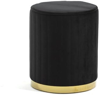 RATTATAN Ruby - Pouf Hocker, Sitzhocker mit gestepptem Samtbezug und verchromter Basis, luxuriös und komfortabel (Gold, Samt Schwarz)