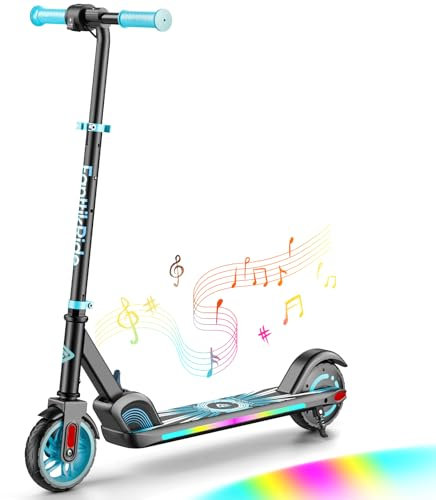 FanttikRide C9 Apex Elektroroller für Kinder 8-12 Jahren, Bluetooth-Musik, Bunte Regenbogenlichter, 8/12/16 km/h, 8 KM Reichweite, LED-Anzeige, Höhenverstellbar, Faltbar, für Jungen und Mädchen Blau