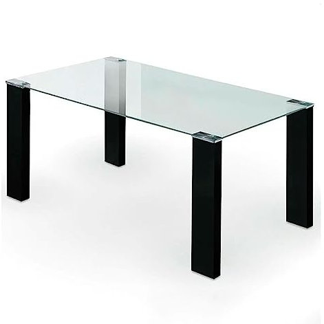 HOGAR24 ES Mesa de Comedor, Mesa de Cristal, Mesa Rectangular, Cristal Transparente y Patas Negras, Medidas: 150 cm (Ancho) x 75 cm (Alto) x 90 cm (Fondo).