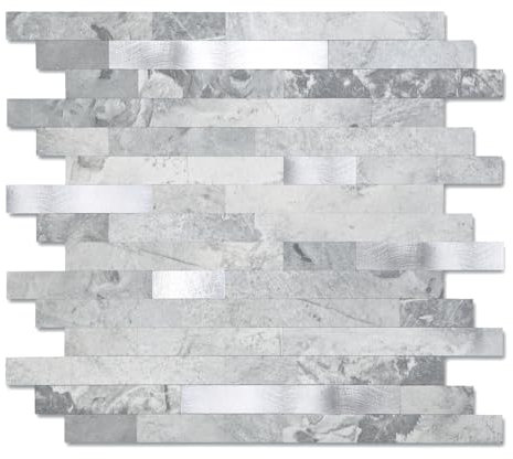 Yipscazo 20 Sheet Peel and Stick Stone Metal Tile Backsplash, Stick on Tiles for Backsplash Kitchen, Bathroom, Laundry Room, Camper, Fireplace (12'' X 12'', Gray Stone with Metal)