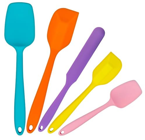 Herogo Silicone Spatula Spoon Set of 5, Food Grade Kitchen Utensils for Cooking, Heat Resistant Rubber Spatulas, Non-Stick Kitchenware, Perfect for Mixing and Baking, One-piece Design, Dishwasher Safe