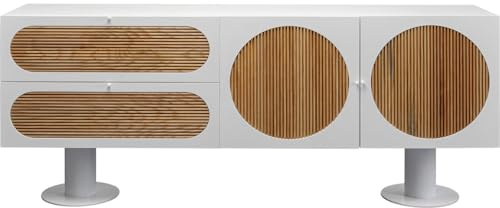 Kare Design Sideboard Atomic, Weiß, Eicheholz, futuristisch, Lowboard, Zwei Schubladen, Aufbewahrung, Wohnzimmer, 76x183x40 cm (H/B/T)
