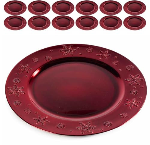 Gruppo Maruccia - Sottopiatto Natalizio in Plastica Riutilizzabile Color Rosso - Per Feste, ricorrenze, Natale - Set da 12