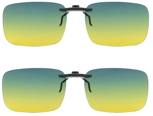 2 Pcs Clip on Sunglasses, Polarized Sunglasses Night Vision Glasses Fit Over Glasses for Driving and Outdoors (Large)