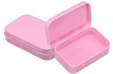 sourcing map 2pcs Metal Tin Box, 3.7x2.4x0.8 Mini Portable Rectangular Empty Tinplate Small Storage Container Airtight Tins with Lids for Candy Favors Crafts Christmas Gifts, Pink