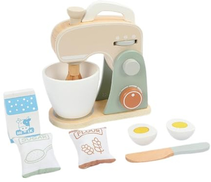 Wooden Toy Mixer Set for Kids, Role Play Kitchen Equipment for Ages 3+