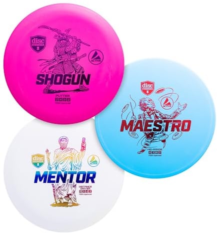 Discmania 3-Disc Golf Starter Set - Starter Kit Disc Golf Discs für Anfänger - 1x Fairway Driver, 1x Mitteltöner, 1x Putter - Mentor, Maestro & Shogun - Einfach zu werfen - Ideales Geschenk für neue