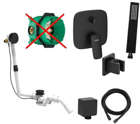 vanvilla Wannenset mit Unterputz Armatur Hansgrohe und vanvilla Handbrause, schwarz matt beschichtet Wannen-SET HGS57-ob