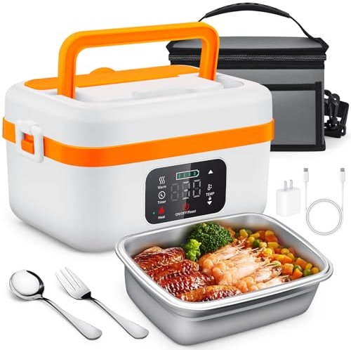 Warmio Cordless Electric Lunch Box, Self-Heating Food Warmer, Battery Powered Lunch Boxes with 1L Container, Rechargeable Heated Lunch Box for Men, Women, Kid, Car, Truck, Office, Travel