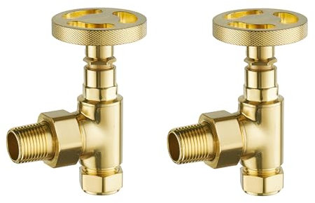 Keenware Milano Angled Industrial Style Radiator Valves: Brushed Brass