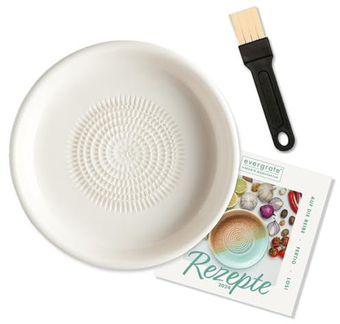 evergrate Keramikreibe Dipschale im Motiv Cremeweiß mit Küchenpinsel und Rezeptheft