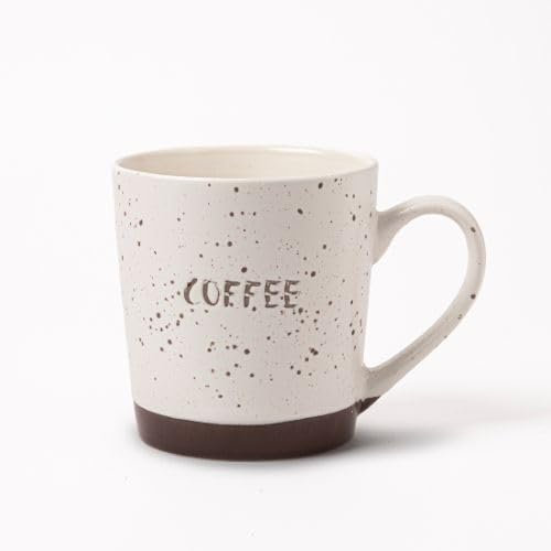 FABFINDS Natural Speckled Ceramic Coffee Mug 400ml Smooth Shine Glaze Mug with Brown Base White Stoneware Tea & Coffee Cup Durable Rustic Design for Home Office or Gifting