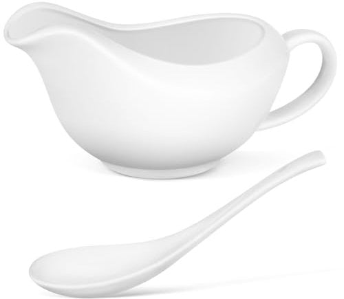 HEMOTON Ceramic Gravy Boat with Ladle, Ceramic Serving Bowls Dipping Cup Sauce for Turkey Beef Sauce, Salad Dressing, Microwave and Dishwasher Safe