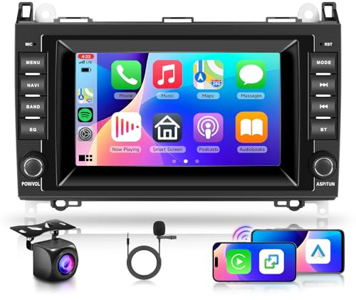 2+64G 7 Android Autoradio für Mercedes-Benz A-Klasse W169/B-Klasse W245/Viano/Vito W639/Sprinter W906 mit Wireless Carplay Android Auto Bluetooth GPS Mirror Link FM/RDS/EQ WiFi SWC Rückfahrkamera