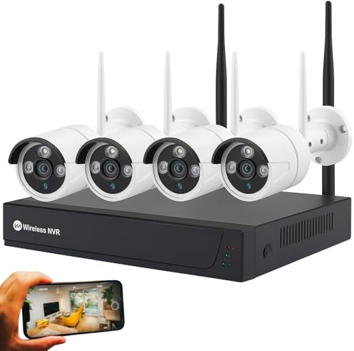 DE ROSA SHOP Kit Videosorveglianza Wireless, HD 4 Telecamere WiFi, Sistema IP Remoto con NVR, Supporto 5G e Connessione LAN, Sistema di Sorveglianza con Rivelazione Movimento.