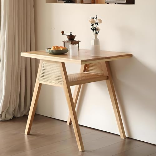 Esstisch-Set aus natürlichem Rattan, quadratischer Tisch und 2 Stapelstühle für den Innen- und Außenbereich, stilvolle Terrassenmöbel für kleine Räume