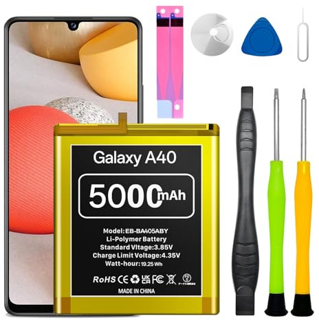 Batteria per Samsung Galaxy A40(EB-BA405ABE), 5000mAh (2026 Nuova Versione) Maggiore capacità 0 Ciclo Li-Polymer Batteria di Ricambio per Galaxy A40 A405F con Strumenti Professionali