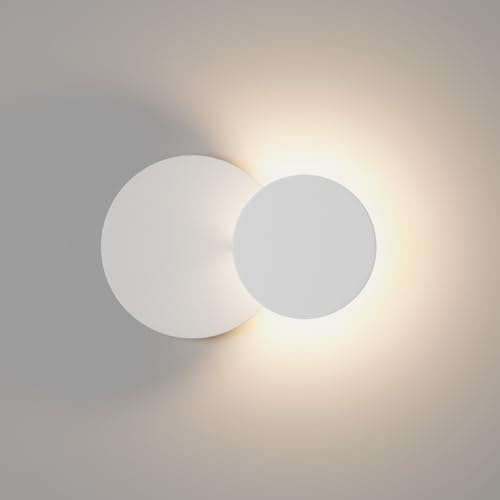 Klighten LED Wandleuchte Innen, 8W Kreative 2 in 1 Wandlampe Drehbar 320°, Rund Design LED Wandbeleuchtung 3000K Warmweiß für Wohnzimmer Schlafzimmer Treppen (Weiß)
