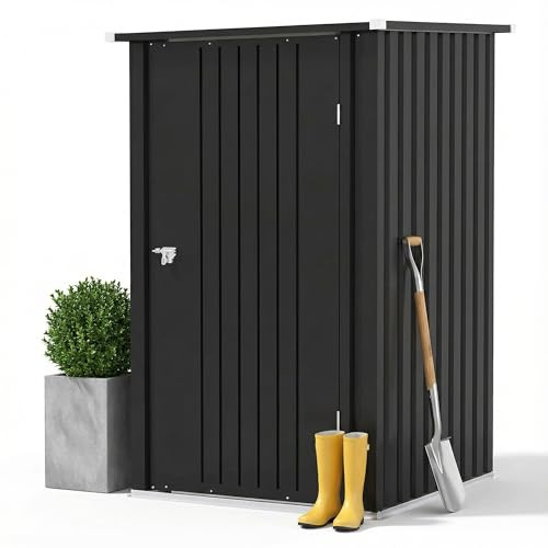 JUMMICO Metall Gerätehaus 1.5m³ Geräteschuppen 95x99x160cm, Kleines Gartenschuppen mit Pultdach und Abschließbarer Drehtür, Gartenhaus für Hinterhof, Terrasse, Rasen, Anthrazit