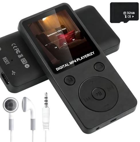32 GB Lettore MP3 con Bluetooth,lettore audio digitale MP3 con altoparlante schermo,Radio FM, Registratore Vocale, Design Mini, Espandibile fino a 128GB,nero