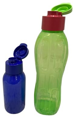 Tupperware to Go Eco 350ml Sportfreund Set Eco Easy Flip Top Trinkflasche EcoEasy Flasche geeignet für Getränke 350 ml rund blau + Ecoeasy Signoraware 1,0 Liter grün rot