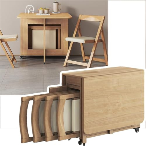 Genérico Juego de Mesa de Comedor Plegable con 4 Sillas | Sillas se guardan dentro de la mesa, Patas ajustables, Fácil montaje, Ahorra espacio, Ideal para comedor o cocina