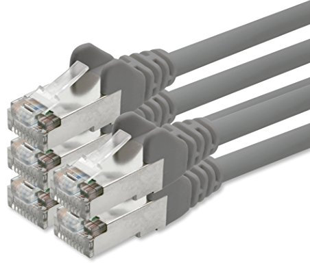 1aTTack CAT5 SFTP foil and braid-shielded network cable with 2x RJ45 connector set (5 pieces) 1m gray