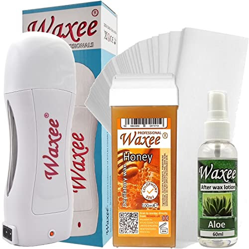 Roll on waxing kit: 100ml Roller Wax Honey, Wax Cartridge Heater, Strips, After Wax Oil. from UK Brand-Waxee!