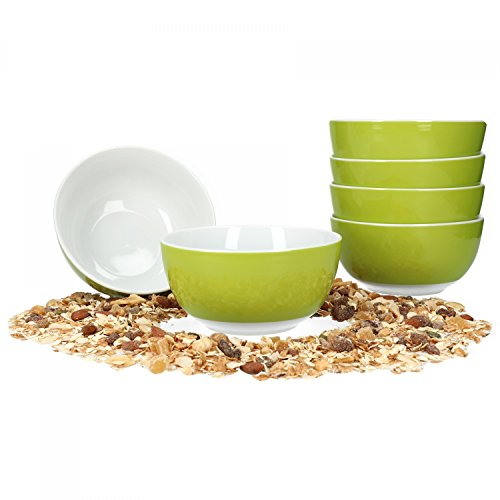 van Well Vario Müslischalen-Set 6-teilig - Schalen-Service für 6 Personen - tiefe Suppen-Schüssel 14cm - Porzellan-Set innen weiß & außen Grün - Salat-Schüssel mikrowellengeeignet