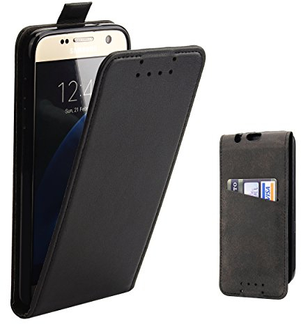 Supad Galaxy S7 Hülle, Leder Tasche für Samsung Galaxy S7 Handyhülle Flip Case Schutzhülle (Schwarz)