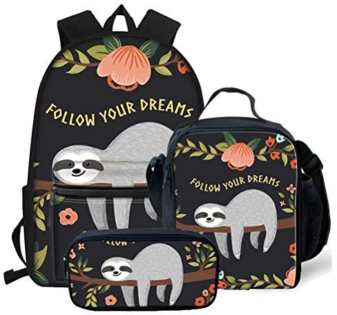 chaqlin 3 Pcs/Set School Bag Set for Teenager Girls Boys Sloth Backpack Large Capacity Shoulder Rucksacks