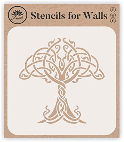 Stencil con albero della vita celtico, 16,51 x 16,51 cm (L) – Stencil per pareti originale tradizionale irlandese nodo albero design stencil