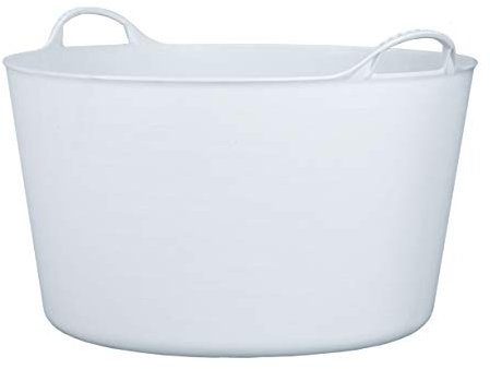 RED HOG Gartenkorb Kunststoff 55L Griffe Haltbarkeit: 120 kg Flexi Bag Wäschekorb Rund Behälter für Haus, Garten, Gebäude, Superstark, Mehrzweck, Verstärkungsrippen, Rissbeständig, Weiß