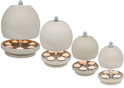 HP-TLL-Serie K-W-Quattro Granit-Weiß, Jede Teelichtlampe mit Teelichter & Feuerzeug & Schutzmatten & Langzeitgarantie ALLE Vier GRÖSSEN, Spendet Licht und Wärme - Teelichtofen
