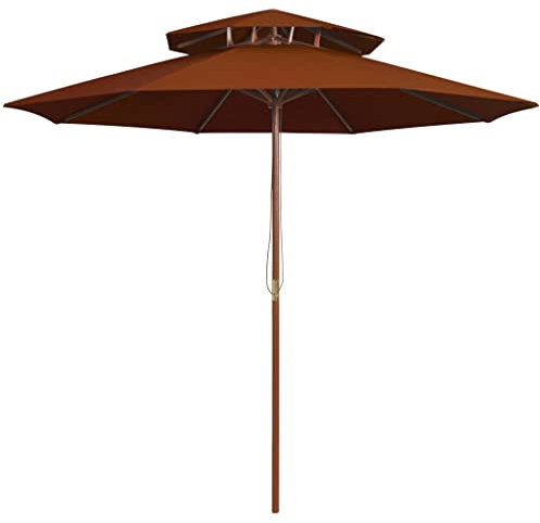 vidaXL Sonnenschirm mit Doppeldach Holzmast 8 Rippen Gartenschirm Ampelschirm Marktschirm Strandschirm Schirm Terrasse Garten Terrakotta-Rot 270cm