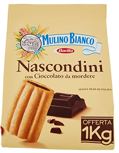 Mulino Bianco Biscotti Frollini Nascondini con Cioccolato da Mordere, Senza Olio di Palma, Colazione Ricca di Gusto, 1 Kg