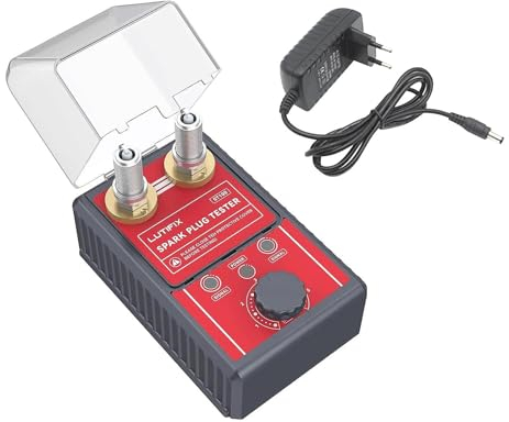 Testeur de bougie d'allumage Détecteur à double trou Outil de bougie d'allumage Analyseur de testeur de bougie d'allumage réglable avec couvercle de protection pour véhicules 12V (rouge)