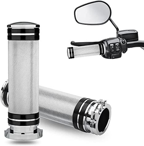 KICRY 1 Zoll Motorrad Handgriffe Schwarz Chrom Lenkergriffe Kompatibel mit Harley Touring Honda Yamaha Suzuki Kawasaki (Chrom-A)