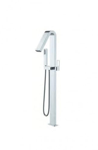 IMEX - Grifería exenta de bañera con mango de ducha - grifo de pie para bañera - Monomando Baño-Ducha A Suelo SERIE SUECIA BBEC32 Cromado/Plateado