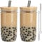 HASA zone Iced Coffee Cup with Lid and Straw, 2 Set of 24Oz Wide Mouth Mason Jar Drinking Glass Reusable Glass Jars for Iced Coffee, Boba Tea Drinks, Cocktails Milkshake and Smoothie