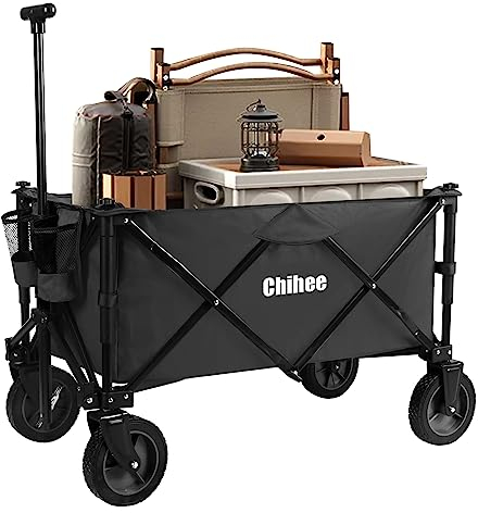 Chihee Faltbarer Wagen Gartenwagen Heavy-Duty mit 2 Tassenhaltern,Campingwagen für kardanische Räder mit Bremssystem große Kapazität Abnehmbarer Stoff,für Sportveranstaltungen,Camping,Strandausflüge