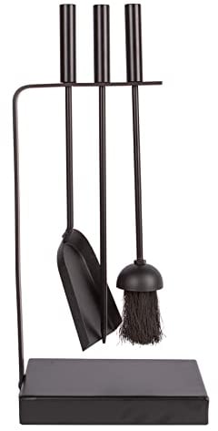 4pc Black Goodwood Fireside Companion Set - Indoor Fireplace Wood Burner Accessories Tools Metal Iron Poker Brush Shovel - by Hammer & Tongs